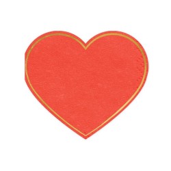 20 SERVIETTE COEUR ROUGE AVEC LISERET OR 14.3 X 12.5 CM 