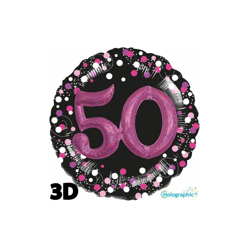 BALLON METALLIQUE EFFET 3D HOLO 81 CM 50 ANS NOIR FUSCHIA BALLON METALLIQUE EFFET 3D HOLO 81 CM 50 ANS NOIR FUSCHIA