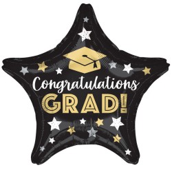 BALLON METALLIQUE ETOILE NOIR CONGRATULATIONS GRAD 48CM 