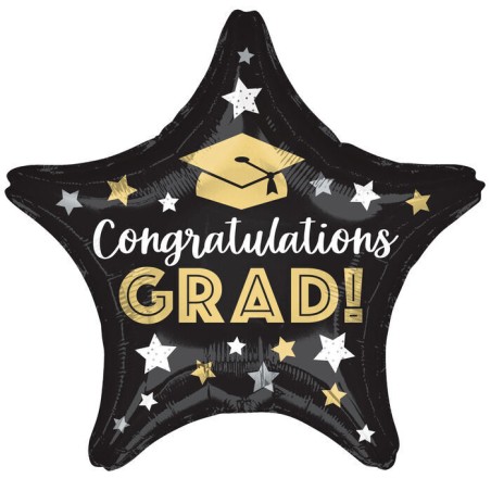 BALLON METALLIQUE ETOILE NOIR CONGRATULATIONS GRAD 48CM 