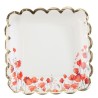 8 ASSIETTES CARREES POPPY LOVE COQUELICOT ROUGE AQUARELLE ET OR 23.5 CM