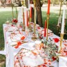 8 ASSIETTES CARREES POPPY LOVE COQUELICOT ROUGE AQUARELLE ET OR 23.5 CM