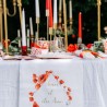 CHEMIN DE TABLE POPPY LOVE COQUELICOT ROUGE AQUARELLE ET OR 5 M X 28 CM