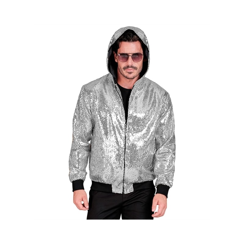 DEGUISEMENT VESTE AVEC CAPUCHE PAILLETTE ARGENT TAILLE L-XL DEGUISEMENT VESTE AVEC CAPUCHE PAILLETTE ARGENT TAILLE L-XL