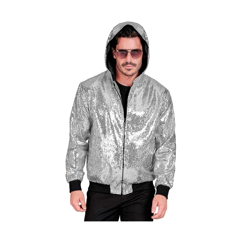 DEGUISEMENT VESTE AVEC CAPUCHE PAILLETTE ARGENT TAILLE S-M DEGUISEMENT VESTE AVEC CAPUCHE PAILLETTE ARGENT TAILLE S-M