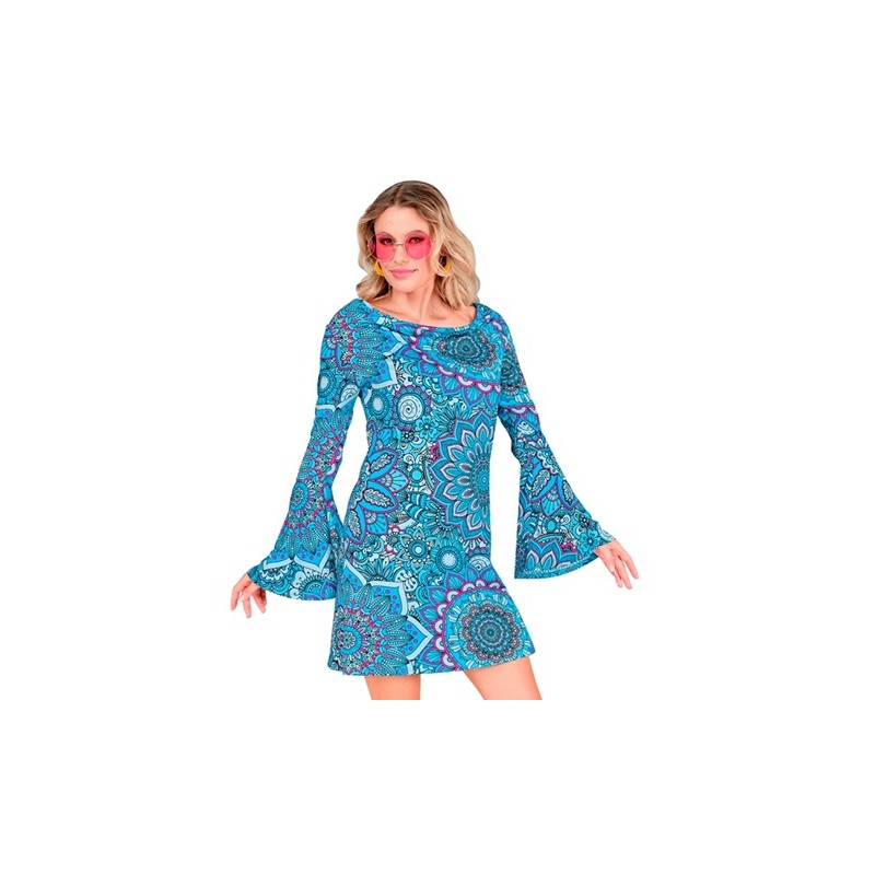 DEGUISEMENT TUNIQUE OU ROBE COURTE HIPPIE BLEUE TAILLE L DEGUISEMENT TUNIQUE OU ROBE COURTE HIPPIE BLEUE TAILLE L