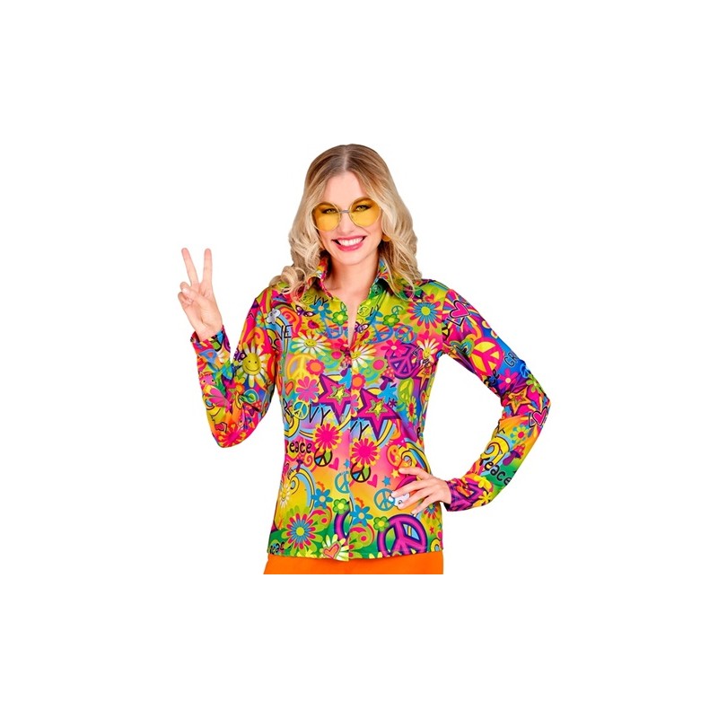 DEGUISEMENT CHEMISE FEMME PEACE AND LOVE GROOVY COLOREE TAILLE L-XL DEGUISEMENT CHEMISE FEMME PEACE AND LOVE GROOVY COLOREE TAILLE L-XL
