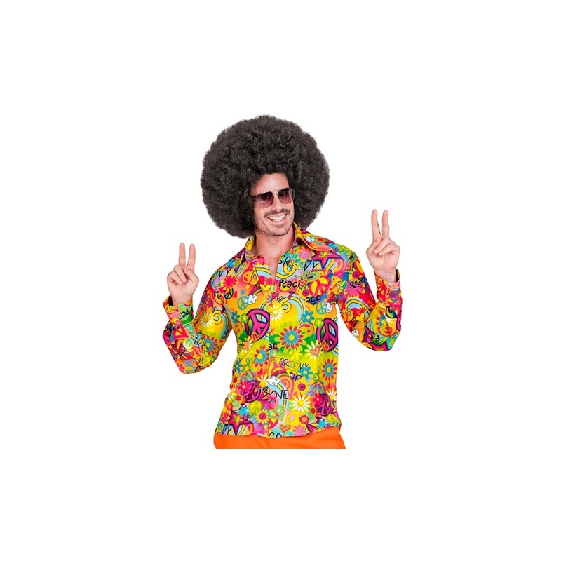 DEGUISEMENT CHEMISE ANNEES 60 OU 70 PEACE AND LOVE GROOVY COLOREE TAILLE L-XL DEGUISEMENT CHEMISE ANNEES 60 OU 70 PEACE AND LOVE GROOVY COLOREE TAILLE L-XL