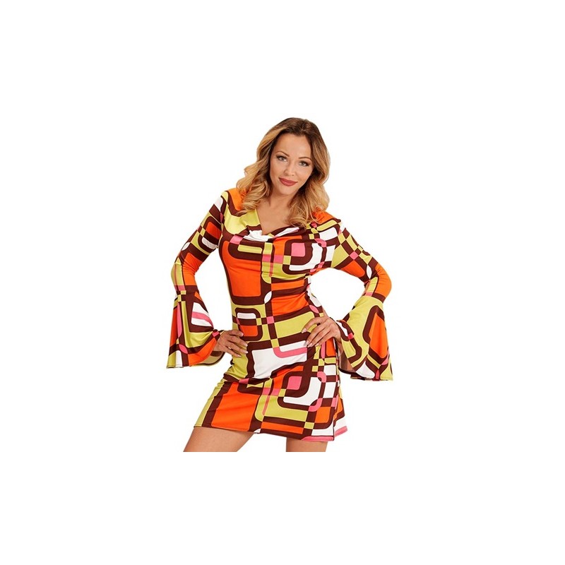 DEGUISEMENT ROBE FEMME GROOVY ANNEES 70 MARRON ORANGE VERT TAILLE XXL DEGUISEMENT ROBE FEMME GROOVY ANNEES 70 MARRON ORANGE VERT TAILLE XXL