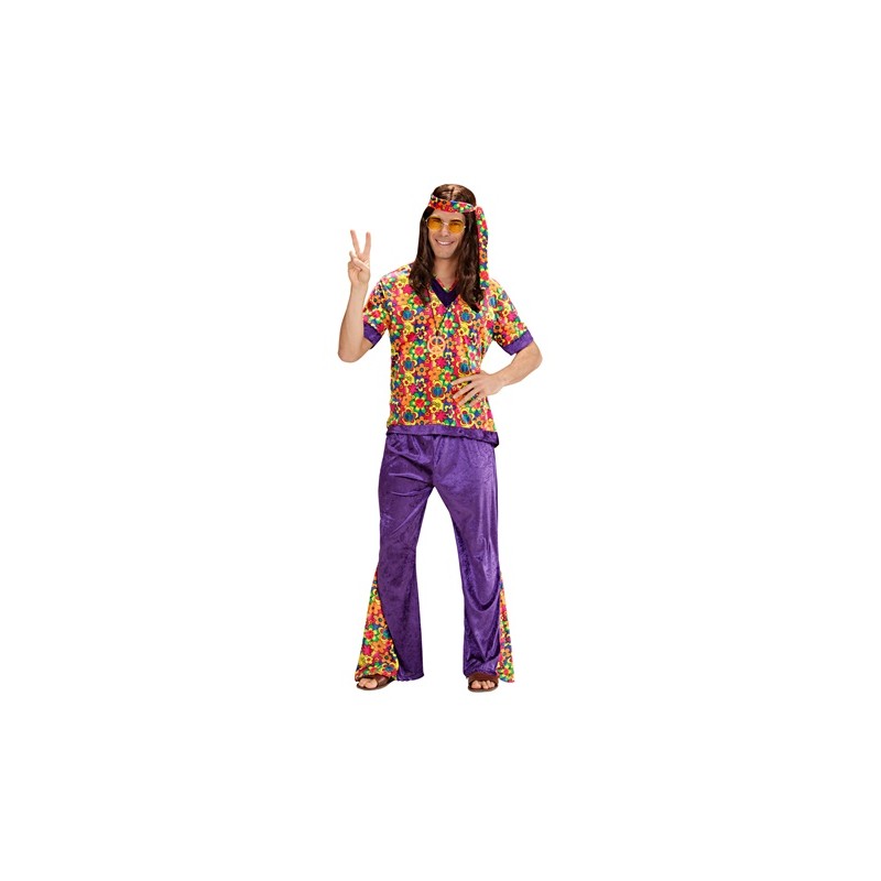 DEGUISEMENT HOMME HIPPIE FLEUR ET PEACE VIOLET ORANGE VERT TAILLE L DEGUISEMENT HOMME HIPPIE FLEUR ET PEACE VIOLET ORANGE VERT TAILLE L