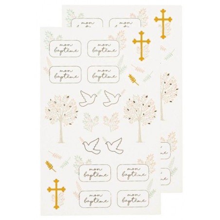 48 STICKERS MON BAPTEME MODELES ET TAILLES ASS 