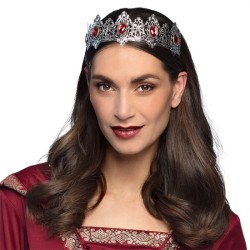 SERRE-TETE COURONNE ROYAL PRINCESSE ARGENT PIERRE ROUGE