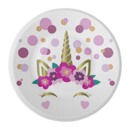 8 ASSIETTES RONDES EN CARTON LICORNE UNICORN BABY 18 CM 