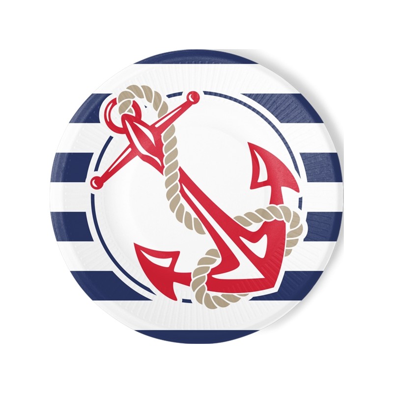 8 ASSIETTES RONDES ANCRE MARINE THEME DE LA MER 23 CM 8 ASSIETTES RONDES ANCRE MARINE THEME DE LA MER 23 CM