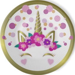 8 ASSIETTES RONDES EN CARTON LICORNE UNICORN BABY 23 CM 
