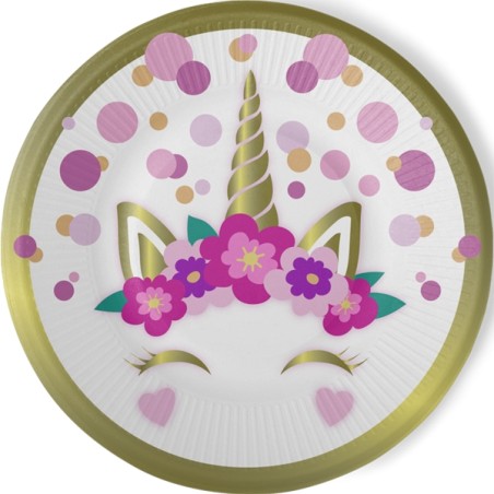 8 ASSIETTES RONDES EN CARTON LICORNE UNICORN BABY 23 CM 