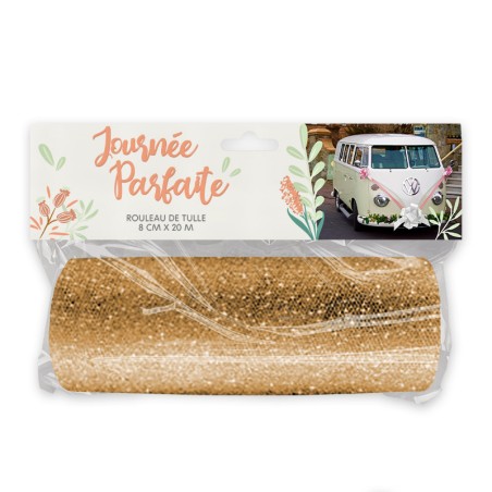 ROULEAU DE TULLE OR 15 CM X 9M GLITTER