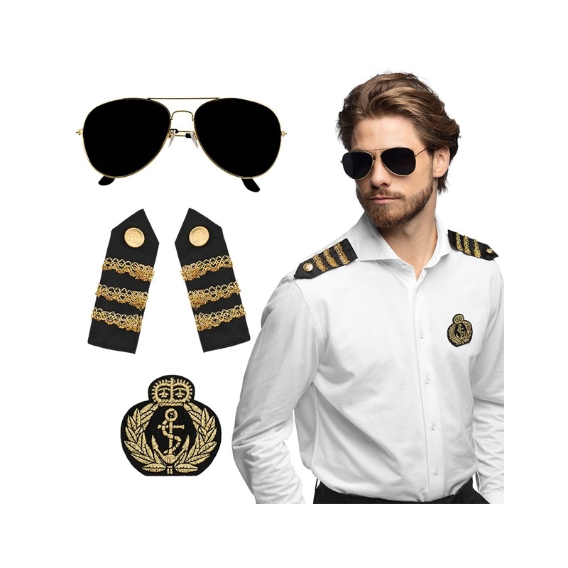SET CAPITAINE DE BATEAU ( LUNETTES, BADGE ET EPAULETTES ) SET CAPITAINE DE BATEAU ( LUNETTES, BADGE ET EPAULETTES )