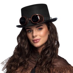 CHAPEAU HAUT DE FORME STEAMPUNK AVEC LUNETTES ( STEAMGOGGLES )