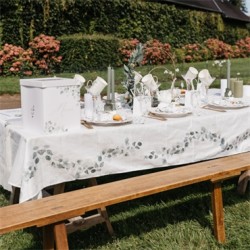 NAPPE JARDIN BOTANIQUE VERT SAUGE ET BLANC 145 CM X 240 CM