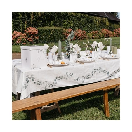 NAPPE JARDIN BOTANIQUE VERT SAUGE ET BLANC 145 CM X 240 CM