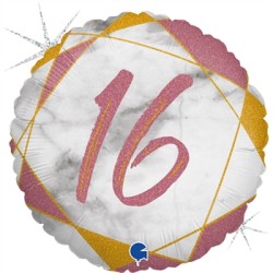 BALLON METALLIQUE ROND MARBLE MATE ROSE 16 ANS 46 CM 