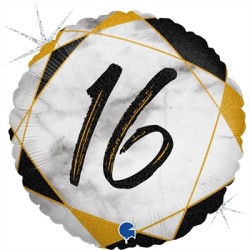 BALLON METALLIQUE ROND MARBLE MATE NOIR 16 ANS 46 CM 