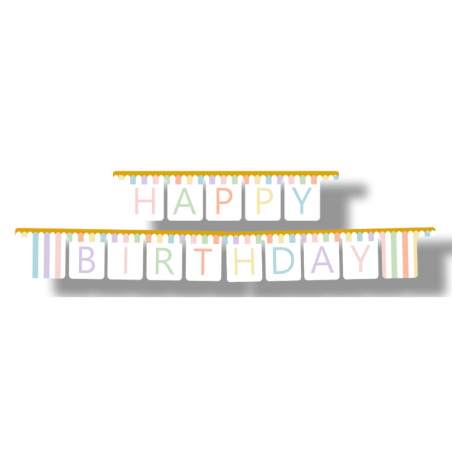 GUIRLANDE  HAPPY BIRTHDAY MULTICOLORES PASTEL 3 METRES