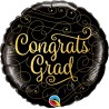 BALLON METALLIQUE ROND  CONGRAT'S GRAD LAUREAT NOIR ET OR 46 CM 