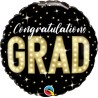 BALLON METALLIQUE ROND  CONGRATULATIONS GRAD LAUREAT NOIR ET OR 46 CM 