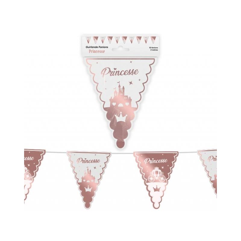 GUIRLANDE FANIONS PRINCESSE BLANC ET ROSE GOLD 3 METRES 10 FANIONS GUIRLANDE FANIONS PRINCESSE BLANC ET ROSE GOLD 3 METRES 10 FANIONS