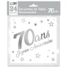 SACHET 24 SERVIETTES 70 ANS BLANC ET ARGENT METALLISE  33 X 33 CM 