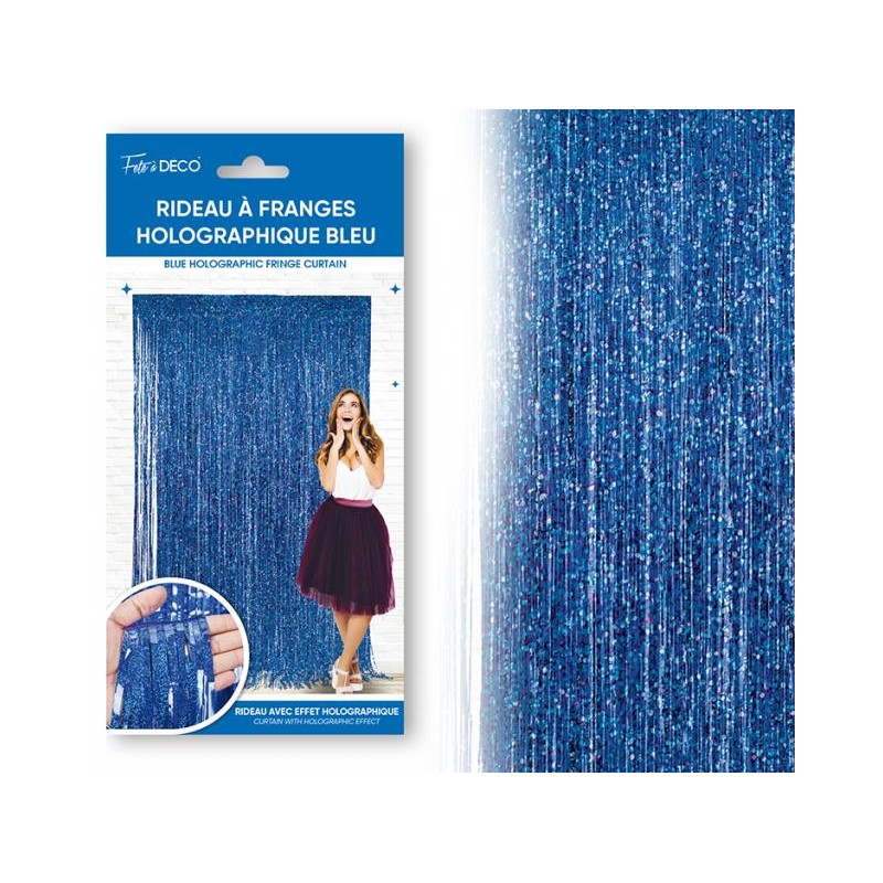 RIDEAU LAMELLE FRANGES BLEU HOLOGRAPHIQUE 100 CM X 200 CM RIDEAU LAMELLE FRANGES BLEU HOLOGRAPHIQUE 100 CM X 200 CM