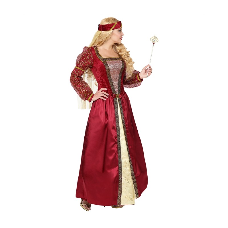 DEGUISEMENT FEMME PRINCESSE MEDIEVAL ROUGE ET OR TAILLE XL 