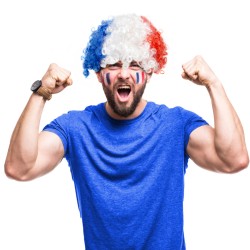 PERRUQUE BOUCLEE  TRICOLORE BLEU BLANC ROUGE  