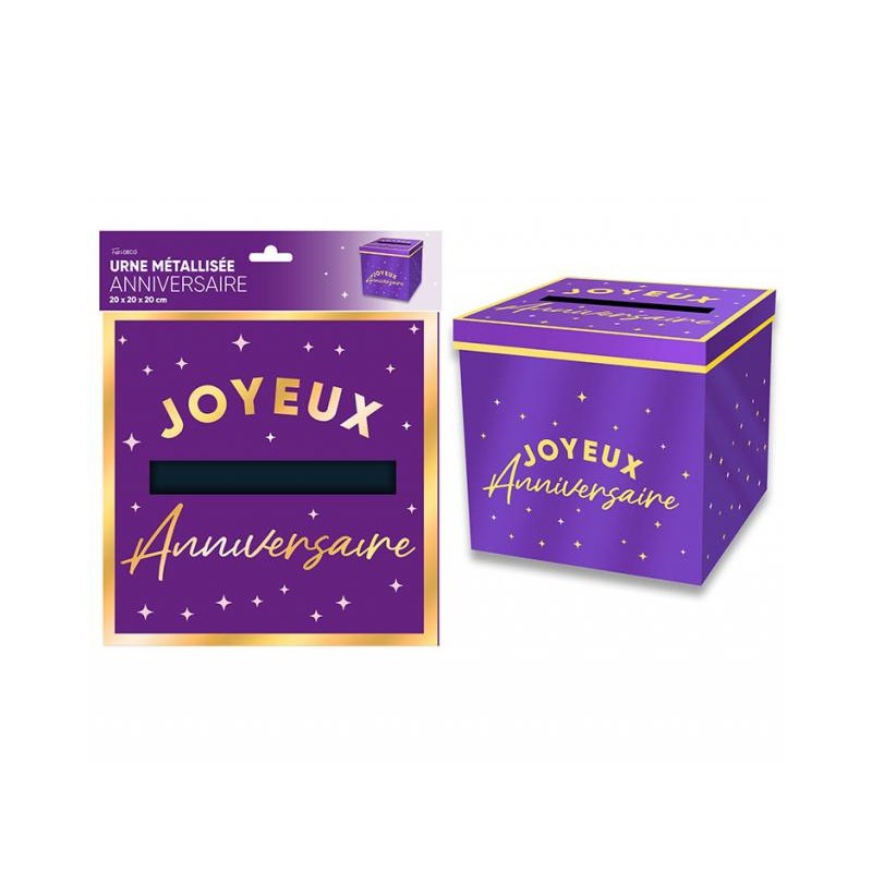 URNE JOYEUX ANNIVERSAIRE VIOLET 20 X 20 X 20 CM URNE JOYEUX ANNIVERSAIRE VIOLET 20 X 20 X 20 CM