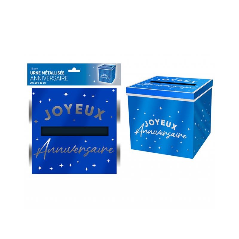 URNE JOYEUX ANNIVERSAIRE BLEU 20 X 20 X 20 CM URNE JOYEUX ANNIVERSAIRE BLEU 20 X 20 X 20 CM