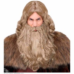 PERRUQUE ET BARBE BLONDE AVEC TRESSE  DE VICKING 