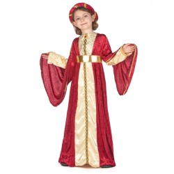 DEGUISEMENT ENFANT ROBE REINE MEDIEVALE ROUGE ET OR TAILLE S 4-6 ANS