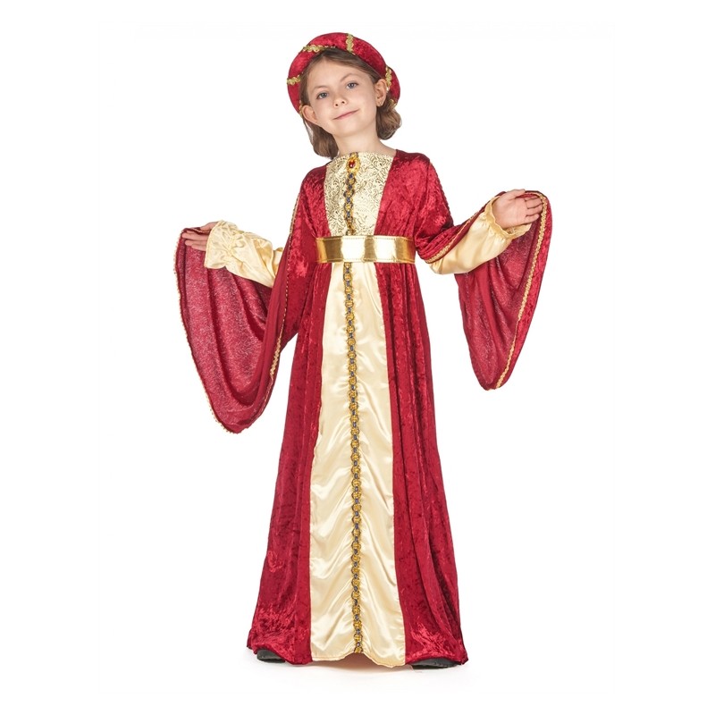 DEGUISEMENT ENFANT ROBE REINE MEDIEVALE ROUGE ET OR TAILLE S 4-6 ANS