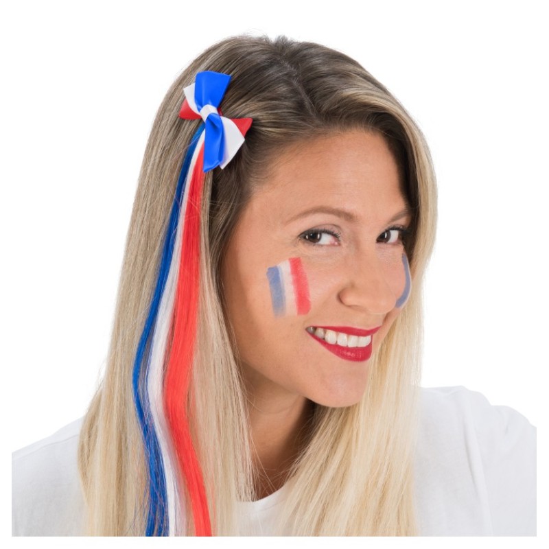 BARRETTE AVEC NOEUD TRICOLORE BLEU BLANC ROUGE FRANCE BARRETTE AVEC NOEUD TRICOLORE BLEU BLANC ROUGE FRANCE