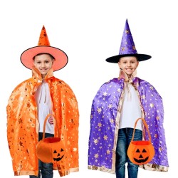 ENSEMBLE SORCIERE 3 PIECES CHAPEAU+CAPE+SAC A BONBON 