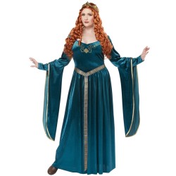 DEGUISEMENT ROBE MEDIEVALE BLEUE VERT ET OR REBELLE OU LADY GUINEVERE TAILLE XL