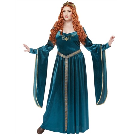 DEGUISEMENT ROBE MEDIEVALE BLEUE VERT ET OR REBELLE OU LADY GUINEVERE TAILLE XL