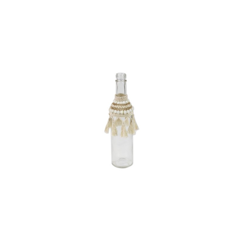 BOUTEILLE VERRE COQUILLAGE ET POMPOM BOUTEILLE VERRE COQUILLAGE ET POMPOM