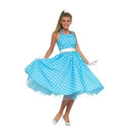 DEGUISEMENT ROBE BLEU A POIS BLANC 50'S TAILLE S/M