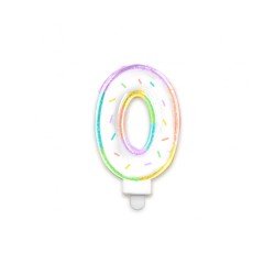 BOUGIE CHIFFRE 0 MULTICOLORE PASTEL 8 CM