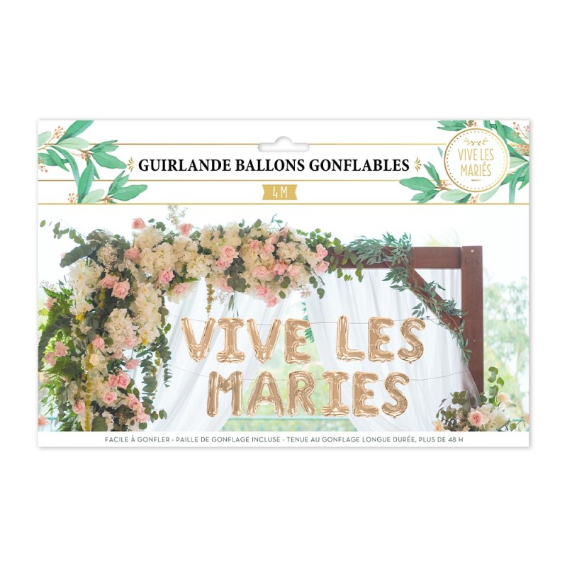 GUIRLANDE VIVE LES MARIES GONFLABLE EN OR GUIRLANDE VIVE LES MARIES GONFLABLE EN OR