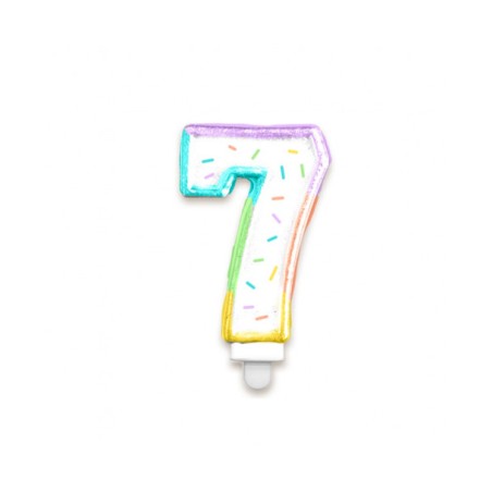 BOUGIE CHIFFRE 7 MULTICOLORE PASTEL 8 CM