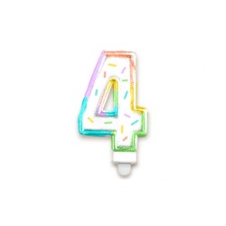 BOUGIE CHIFFRE 4 MULTICOLORE PASTEL 8 CM